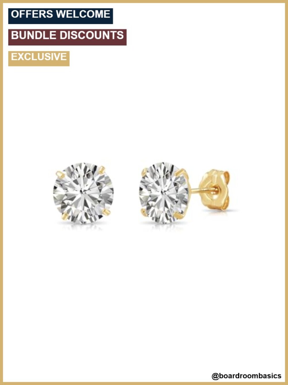 14k Yellow Gold Solitaire Round Cubic Zirconia Stud Earrings Pushbacks